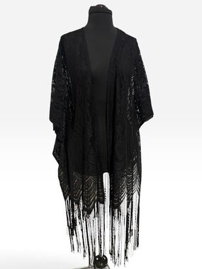 Black Lace Fringe Kimono Cover-Up